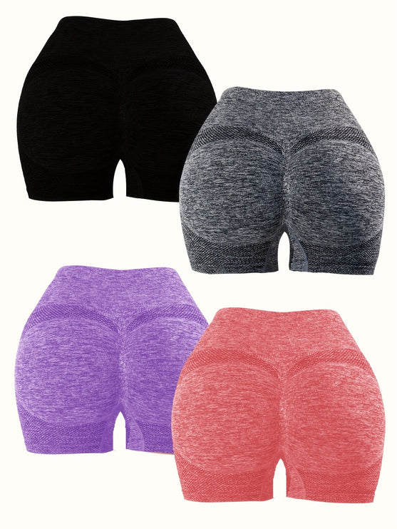 4pcs High Waist Yoga Shorts™- Butt Lifting Fitness Biker Shorts, Women's Activewear