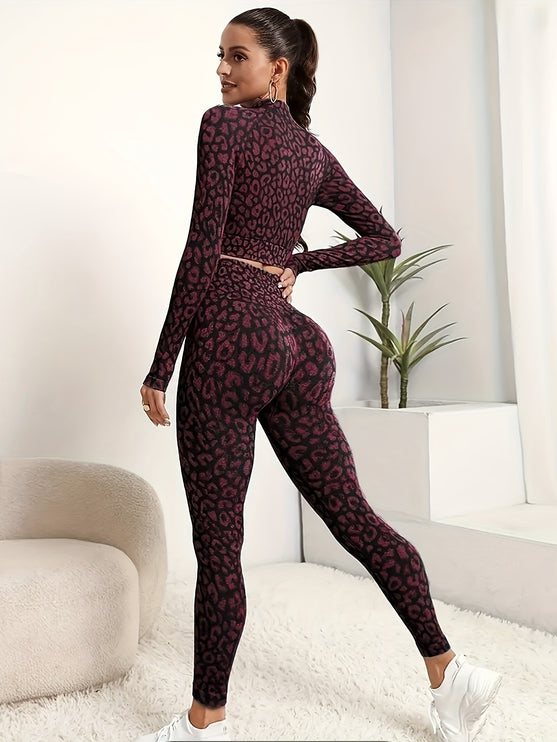 Leopard Print Yoga Suit™- High Waist Leggings Crop Top, Stretchy Sportswear