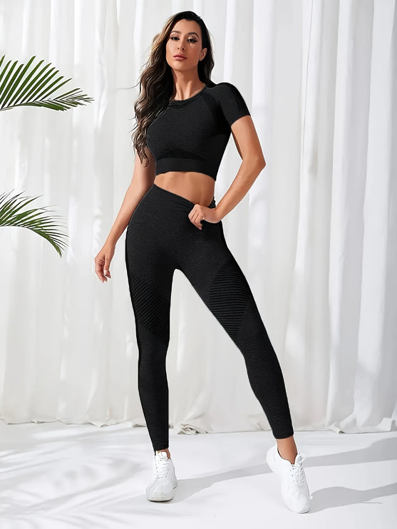 2Pcs Seamless Yoga Set™- Short Sleeves Pants Women's Activewear