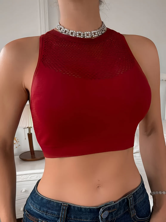 Back Hollow Out Crop Top™ - Casual Crew Neck Sleeveless Cropped Tank Top