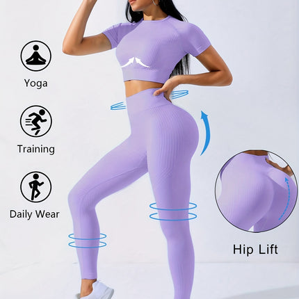 2pcs Yoga Workout Set™-  High Waist Solid Leggings, Women's Activewear