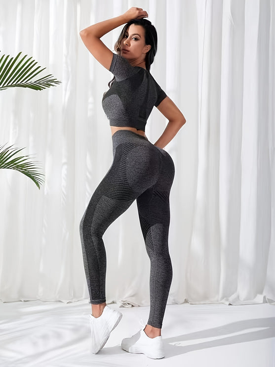 2Pcs Seamless Yoga Set™- Short Sleeves Pants Women's Activewear