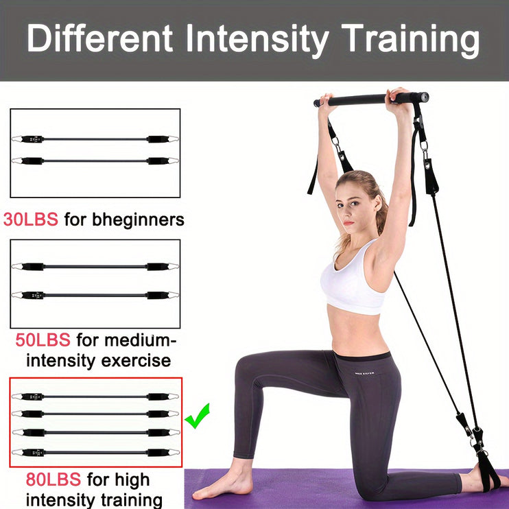3 Section Pilates Bar Kit™- With 4 Resistance Bands (30 & 22.68KG) For Full Body Fitness