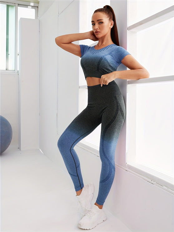 Fitness Leggings™- Gradient Tight Short Sleeve Top, Women's Activewear