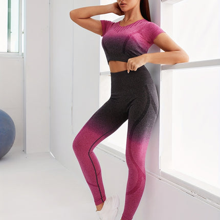 Fitness Leggings™- Gradient Tight Short Sleeve Top, Women's Activewear