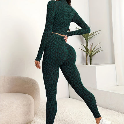 Leopard Print Yoga Suit™- High Waist Leggings Crop Top, Stretchy Sportswear